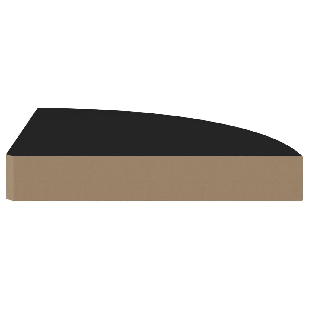 Estantería de esquina flotante 4 unidades, color negro, 25 x 25 x 3,8 cm, tablero de fibra de densidad media, estante de pared para dormitorio, baño, fijación invisible, diseño moderno