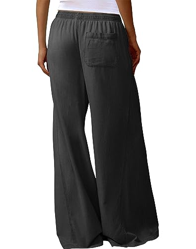 Minthunter Women's Casual Wide Leg Jeans Low Rise Drawstring Waistband Loose fit Denim Pants2