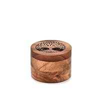 EDHAS Gewürzkeller, Gewürzkasten aus Akazienholz mit Deckel für Küche, Arbeitsplatte, runde Aufbewahrungsbox für Gewürze (8,89 cm x 8,89 cm x 6,35 cm)