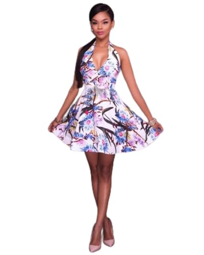 Vestido de fiesta exclusivo halter sin mangas con patrón impreso fino