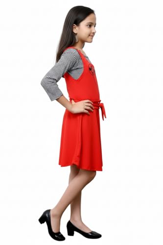 Image of FNOCKS Girls Pinafore Dress with Striped Inner Top & Bow Back Detail