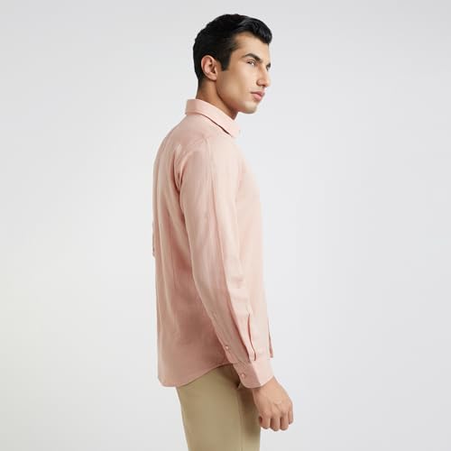 Image of Raymond Men Slim Fit Solid Pattern Linen Cotton Blend Regular Collar Full Sleeve Casual Shirt