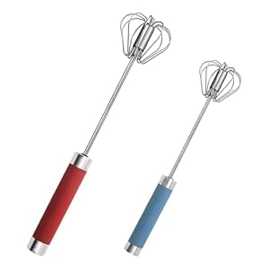 2 Pack Hand Egg Whisk Beater, Stainless Steel Mini Hand Whisks, 10in &12in Semi-Automatic Hands Push Egg Beater, Rotating Mixer Stirrer for Baking, Whisking, Stirring