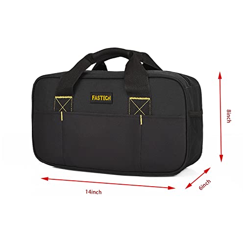Image of FASTECH 14 Inch Small Tool Bag,Wide Mouth Tool Tote Bag,Waterproof Tool Organizer Bag,Electricians Repairman Tools Tote Bag Double Fabric Storage Bag (Black)
