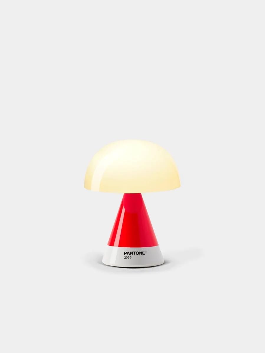 Lexon Pantone Mina M Mushroom Lampada da tavolo - Luce notturna portatile per camera da letto, bambini e cameretta dei bambini, 9 colori LED, lampada da tavolo ricaricabile con 24 ore e dimmer (rosso)