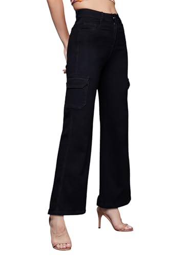 Jean cargo large noir Miss Chase pour un style urbain confortable au quotidien