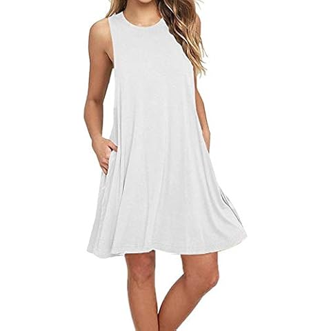 BEUFRI Women Summer Casual T Shirt Dresses Beach Cover Up Loose Tank Dress with Pockets (XX-Large, 0 White) Cover