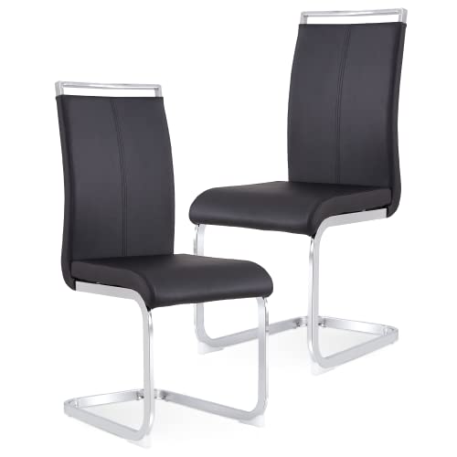 Image of Baysitone Modern Dining Chairs Set of 2, Side & Kitchen Chairs with Faux Leather Padded Seat, High Back, for Dining, Kitchen, Living Room - Black