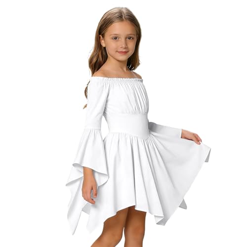 Generisch Disfraz de pirata para niña, disfraz de pirata para niña, disfraz de pirata para niños, vestido corto de pirata, vestido de pirata, vestido de manga larga, vestido de pirata, vestido blanco