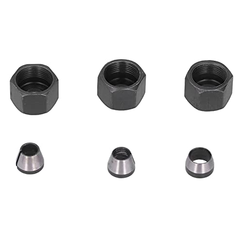 6Pcs Router Collet Replacement Carbon Steel Router Collet Chuck Adapter with Nut 6mm 6.35mm 8mm for Trimmer Engraving Machine