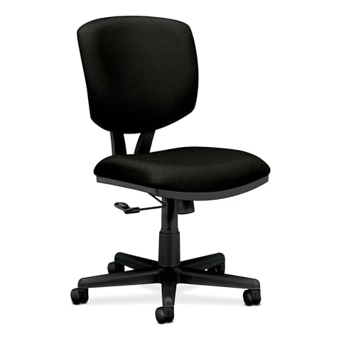 HON Volt Armless Desk Chair Small Office Chair No Arms Task Chair - Ergonomic Office Chair Adjustable Center-Tilt Recline - Home Office Desk Chair with Wheels, Rolling Swivel Chair - Black Fabric Cover