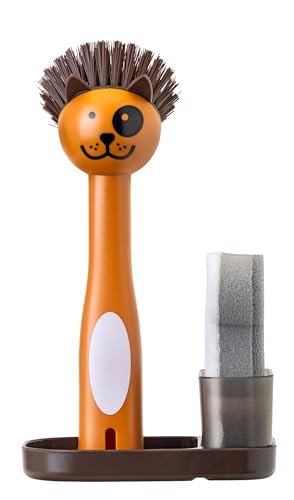 VIGAR - Brush, Scouring Pad and Tray Set - Pets Club Collection - 13.5 x 8 x 23 cm - Resistant Bristles - Pet Accessories - Brown and Orange