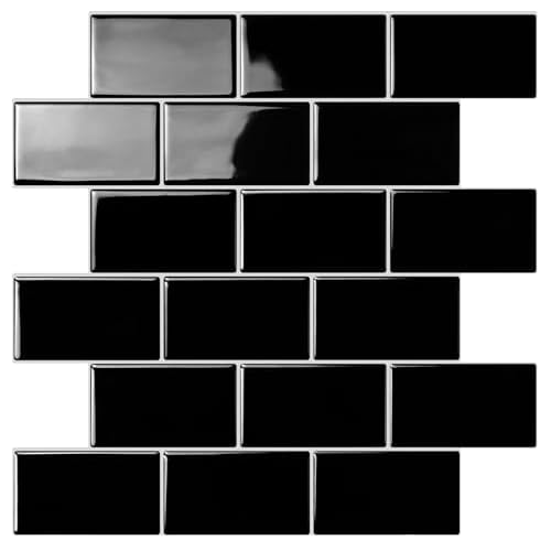 STICKGOO Subway Tiles Peel and Stick Backsplash, Stick on Tiles Kitchen Backsplash in Black (Pack of 10, Thicker Design) 10 Black