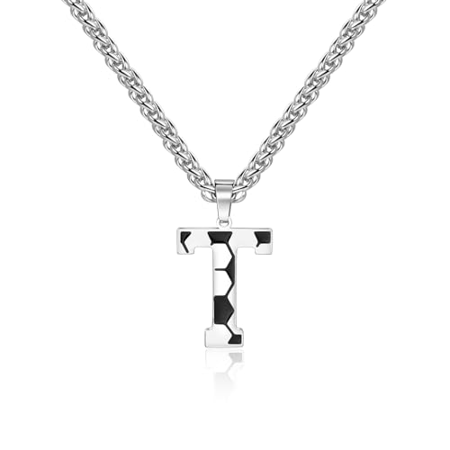Collar de letras de fútbol para niños y niñas con cadena de acero inoxidable de 55 cm