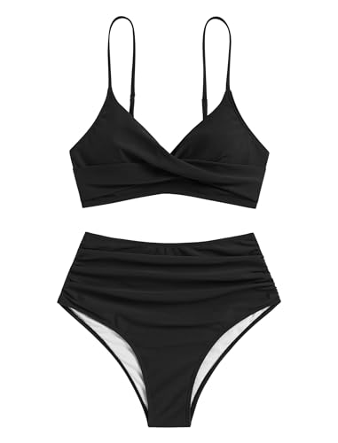 ZAFUL Women High Waisted Bikini Sets Two Piece Swimsuit Push Up Twist Front Ruched Bathing Suit4