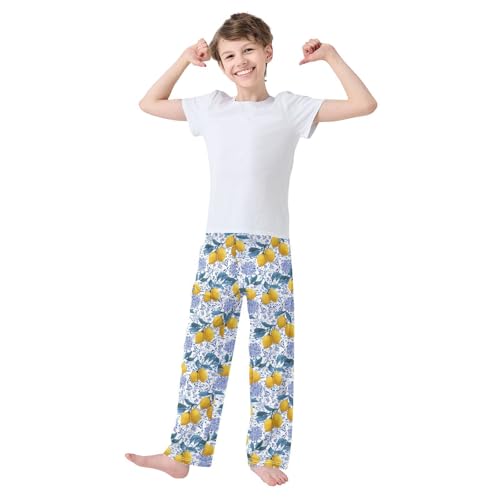 Pfrewn Pajama Pants Lemon Fruit (7) Lounge Pants Soft Pajama Bottoms with Pockets,L3