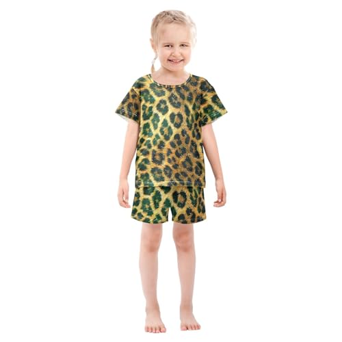 ALAZA Leopard Print Yellow Green Pajamas Short Sleeve 2 Piece Sleepwear Top and Bottom Pajama Set Unisex3