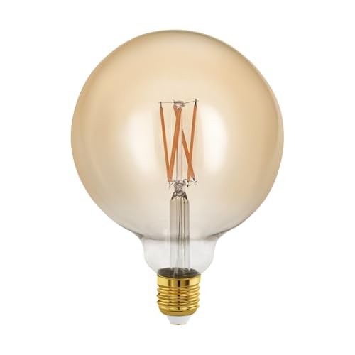 EGLO E27 LED Lampe dimmbar, Golden Vintage Deko Glühbirne, Retro Globe Leuchtmittel, 4 Watt (entspricht 28 Watt), 300 Lumen, warmweiß, 1700 K, Edison Birne G125, Ø 12,5 cm