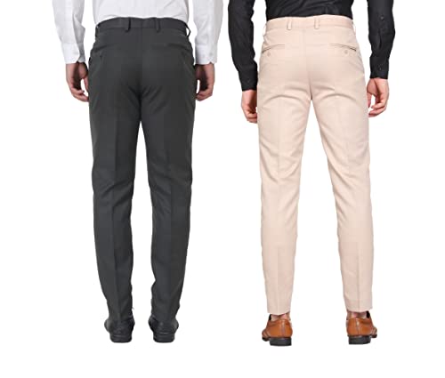 Image of MALENO Men Formal Trouser Regular Fit Solid | Soft and Breathable Pant Combo (Pack of 2)