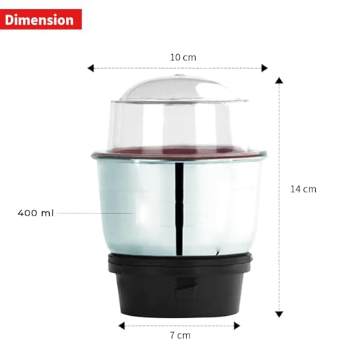 Image of BEYOND BASIC Mixer Jar 400 ml Chutney Jar, Quality Stainless Steel Blades, Suitable for All mixer Grinder With 4 Teeth Coupler 2 Locking System