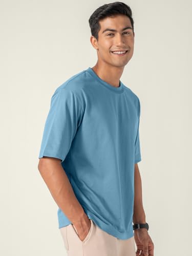 Image of DAMENSCH Statement Solid Oversized T Shirt for Men, Heavyweight, Anti-Pilling, Stylish, Relaxed Fit T Shirt for Men Cotton