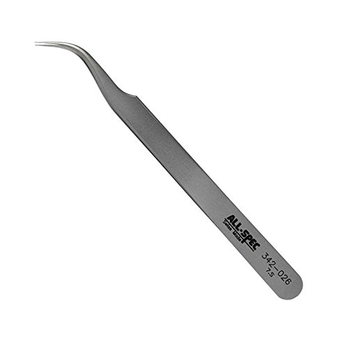 Style 7-S INOX Steel High Precision Swiss Tweezers with Very Fine Curved Tips, 4-1/2" Long