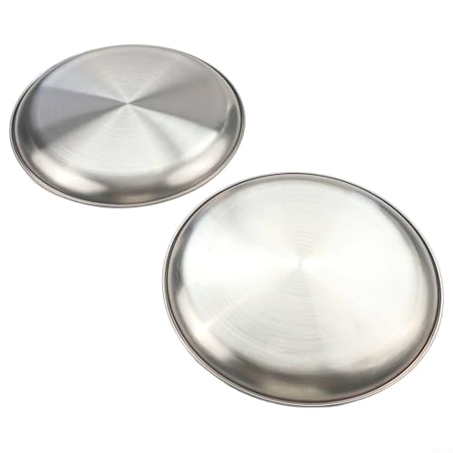 Zilimontt Set di piatti da campeggio rotondi in acciaio inossidabile, stoviglie da esterno per escursioni, picnic o feste, piatti piani impilabili a lunga durata in metallo con fondo piatto per (26 x