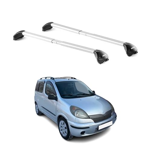 OMAC Barres de Toit transversales certifiées TÜV pour Toyota Yaris Verso 1999-2005 – Verrouillables (4 antivols) – Charge Max 100 kg – Sangle INOX +...