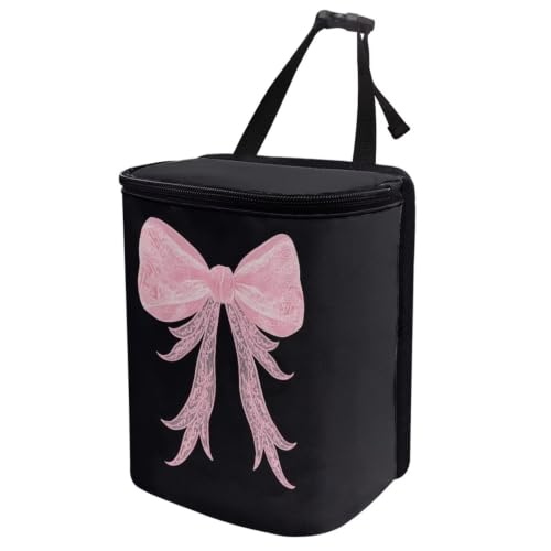 Image of Cute Bow Print Car Trash Can with Lid Organizer Multipurpose Trash Bin Decoration for Women Universal for Cars,Sedans, SUVs & Trucks