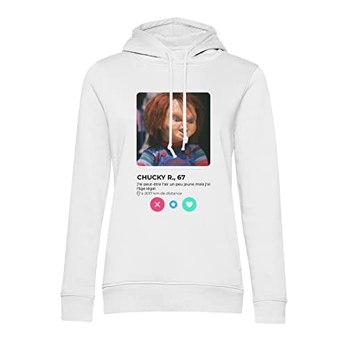 Sweat à capuche Chucky imprimé humour et réseaux sociaux pour fans de pop culture Geek