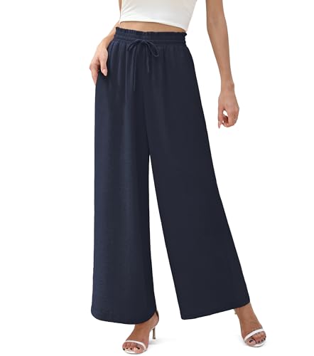 Pantalon de travail ample pour femme en lin léger style palazzo fluide