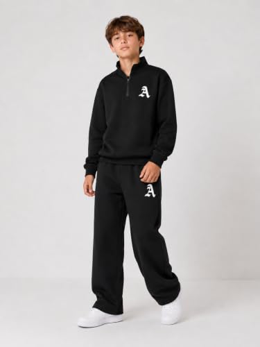Image of Cakaner Boys Color Block Button Down Shirt and Jogger Pants Button Up Sweatsuits Sets (Size: 5-12T)