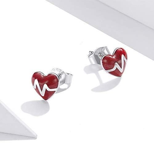 Orecchini a Bottone con Battito Cardiaco a Cuore smaltato Rosso per Donna 6 mm Gioielli ipoallergenici per