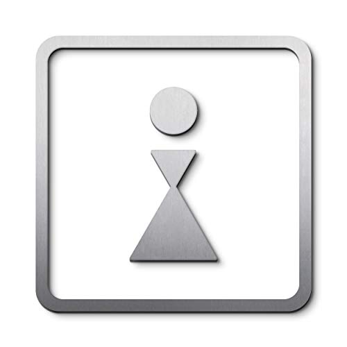 WC Piktogramm Damen, mit Rahmen, Edelstahl gebürstet, selbstklebend, Türschild, Toilettenschild, Symbol, 3 Design-Auszeichnungen - PHOS Design