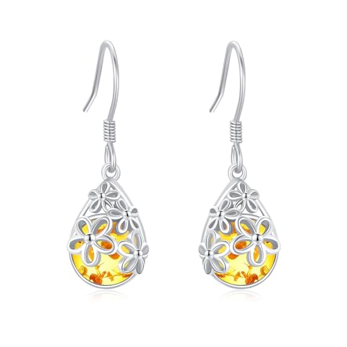 Gänseblümchen Ohrringe Bernstein Ohrringe für Damen 925 Sterlingsilber Blumen Gänseblümchen Ohrhänger hypoallergen eleganter Schmuck Geschenk für Mädchen Halloween Weihnachten