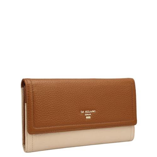 Image of Da Milano Premium Leather Wallet for Women | Multi Compartment Travel Wallet - Caramel & Marshmallow
