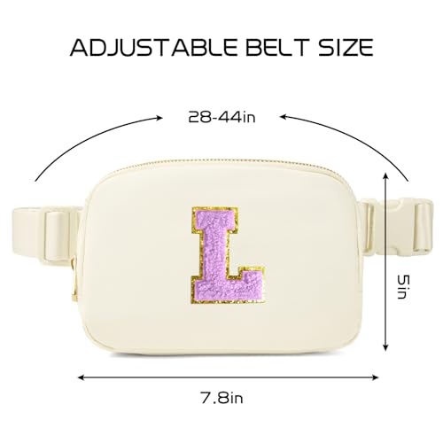 Image of Gitus Gifts for 8 9 10 11 12 Year Old Girls Belt Bag Fanny Pack Crossbody Bags with Initial Letter Patch Cute Stuff Birthday Gifts for Teen Girls Women Personalized Trend Stuff (Ivory-L)