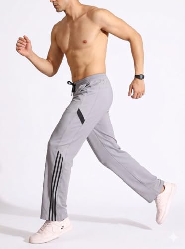 Image of Flapfit Men's Striped Pattern Spandex Track Pant with Full Length Drawstring Closure Type and Loose Fit Jogger Style
