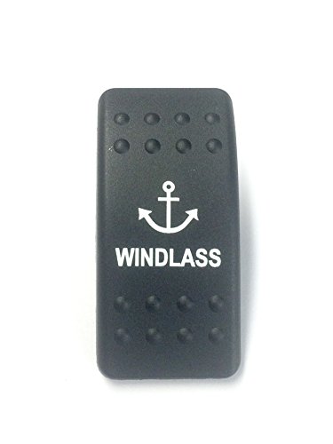 Southern Marine Euro Rocker Switch Cover with Text, Black with Blue Lens. Contura II, Fits Carling, Cole Hersee, Blue seas (Windlass (NO Lens))
