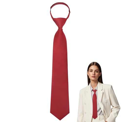 Luckyvestir Womens Tie Black Tie for Woman Adjustable Pre Tied Clip on Ties for Women Girls 14 Women Necktie Acessory (Red)