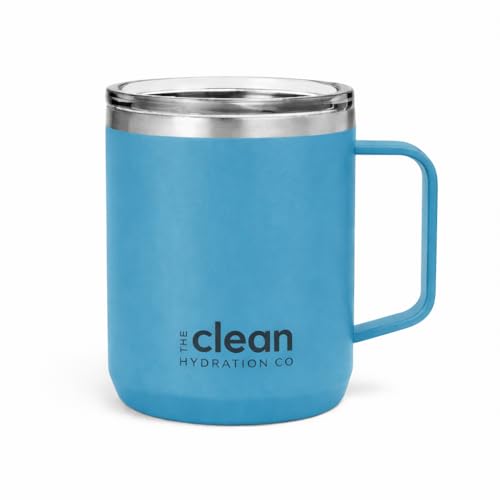 The Clean Hydration Company Coffee Mug Travel Mug Insulated 12 Oz | Ceramic Lined Travel Cup with Lid | Reusable Office Mug Double Wall Vacuum Eco-Friendly BPA-Free (Aqua)