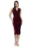 Vaararo Vestido de fiesta ajustado sin mangas para mujer, cuello en V profundo, terciopelo brillante hasta la rodilla, Granate, 40