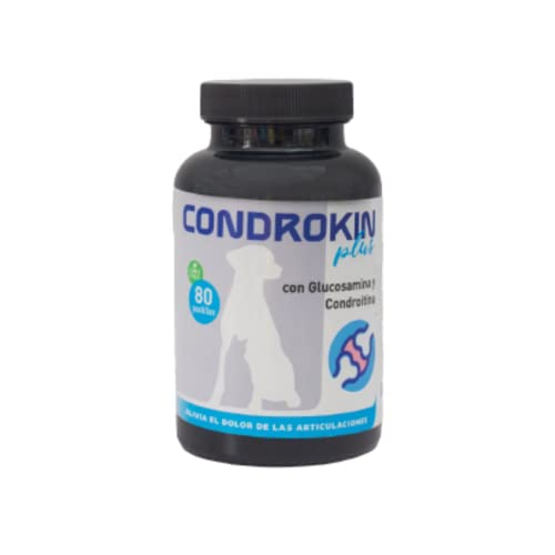 Condrokin Plus Condroprotector y Antiinflamatorio para Perros y Gatos (80 uds) - Recomendado para Perros con displasia de Cadera, sobrepeso, artrosis - Suplemento Natural para Cadera y Articulaciones