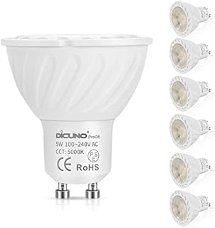 DiCUNO ProOE GU10 LED Bulb, CRI>98, 5W 400LM Spotlight, Daylight White 5000K, AC 100-240V, Equivalent for 50W Halogen Lamp, Not Dimmable, 60° Beam Angle, 6 Packs
