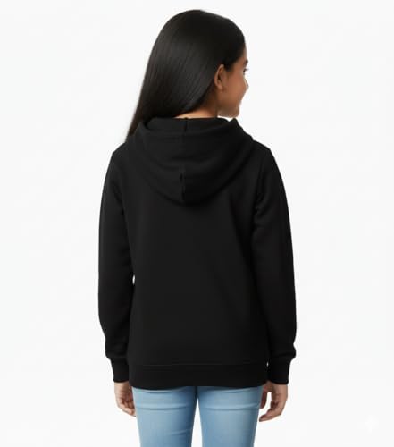 Image of Solid Cotton Fleece Girls Hooded Neck Sweatshirt with Kangaroo Pocket