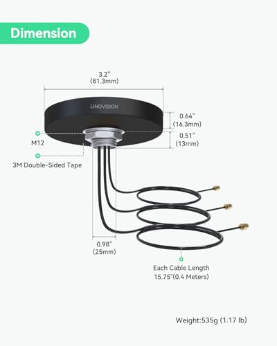 Image of LINOVISION 4G LTE MIMO and WiFi 3-in-1 Combo Antenna, 2X 4G LTE and 1x Dual Band Wi-Fi, Outdoor Roof SMA Antenna for IOT-R32, Inhand IR302, Teltonika RUT241 /RUT240