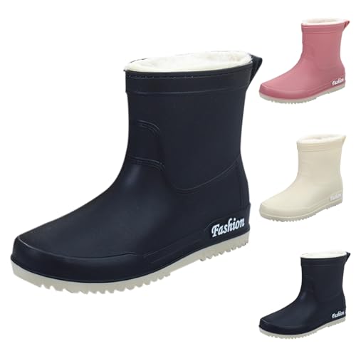 Generisch Gummistiefel Damen Gefütterte Wasserdicht Regenstiefel Warme Gummi Arbeitsstiefel Einfarbig Regenschuhe Casual Stiefel Outdoor Rutschfester Gartenschuhe für Frühling, Herbst und Winter