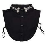 Mimoqk - Collar de cuello falso para mujer, elegante y brillante, con incrustaciones de diamantes de imitación y perlas brillantes | Para blusa, vestido de fiesta, Navidad, accesorio de moda para