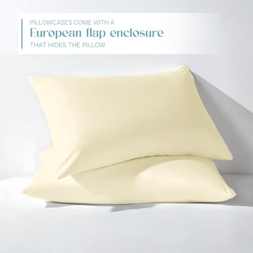 Image of Blue Dahlia 100% Cotton, Standard Size Pillow Covers (18 inch x 28 inch), Set of 2 Pillow Covers, Silky Smooth Feel, 400TC Solid Premium Pillow Covers, Colour: Yellow