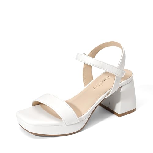 DREAM PAIRS Girls Sandals Open Toe Low Block Chunky Heels Sandals Party Dress Pumps Shoes for Little Big Kid 1 Little Kid All White